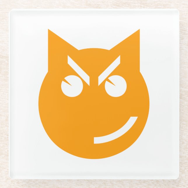 Smirking Emoji Cat Glass Coaster (Front)