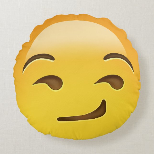 Smirking Face Emoji Round Pillow (Front)