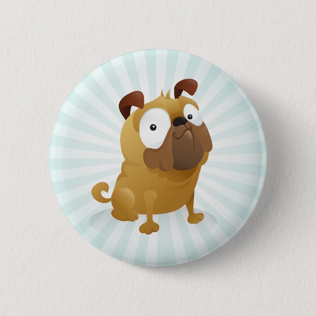 Smirking Pug - Light Blue Background 2 Inch Round Button (Front)