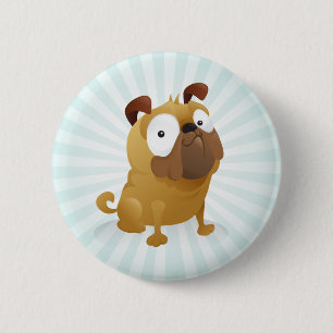 Smirking Pug - Light Blue Background 2 Inch Round Button