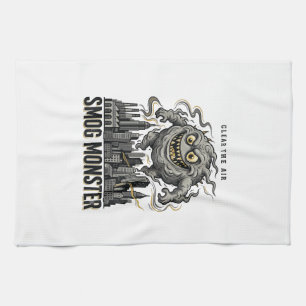 Smog Monster Shirt Vintage Engraving Eco Warning A Kitchen Towel