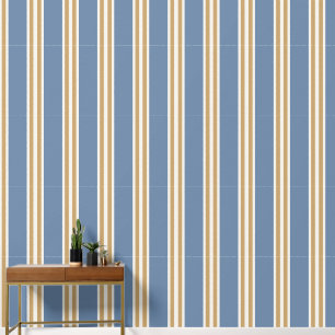Smoke Blue & Khaki Double Rugby Stripe Wallpaper
