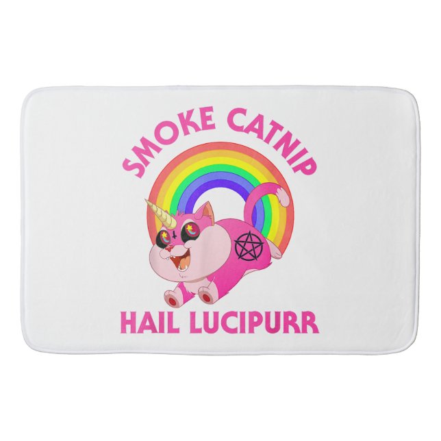 Smoke Catnip Hail Lucipurr, Funny Satan Cat Unicor Bath Mat (Front)