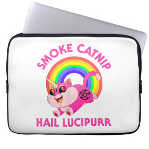 Smoke Catnip Hail Lucipurr, Funny Satan Cat Unicor Laptop Sleeve