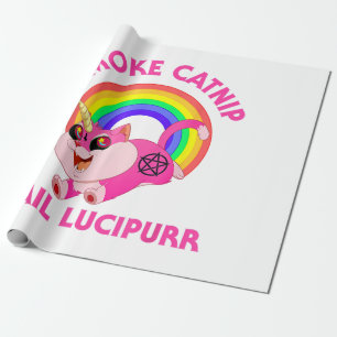 Smoke Catnip Hail Lucipurr, Funny Satan Cat Unicor Wrapping Paper