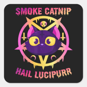 Smoke Catnip Hail Lucipurr, Funny Satanic Cat Kitt Square Sticker