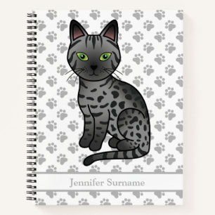 Smoke Egyptian Mau Cute Cartoon Cat & Custom Text Notebook