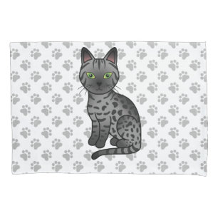 Smoke Egyptian Mau Cute Cartoon Cat & Paws Pillowcase
