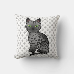 Smoke Egyptian Mau Cute Cartoon Cat & Paws Throw Pillow