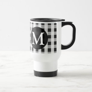 Smoke Grey Gingham Pattern Personalized Monogram Travel Mug