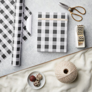 Smoke Grey Gingham Pattern Wrapping Paper