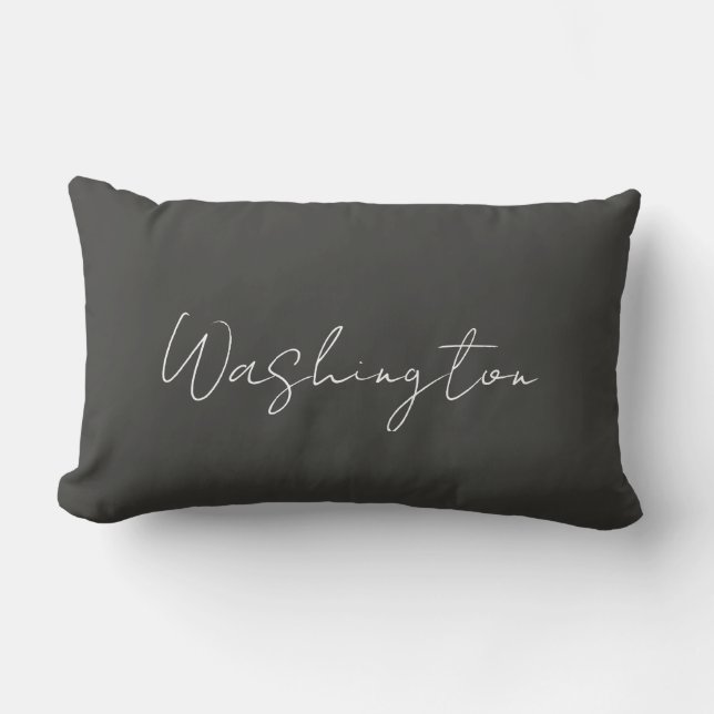 Smoke Grey Name Script Text Minimalist Lumbar Pillow (Front)