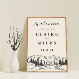Smoke   Mountain Sketch Wedding Welcome Sign