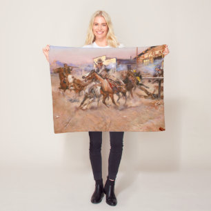 Smoke of a. 45, 1908 by Charles Marion Russell Fleece Blanket