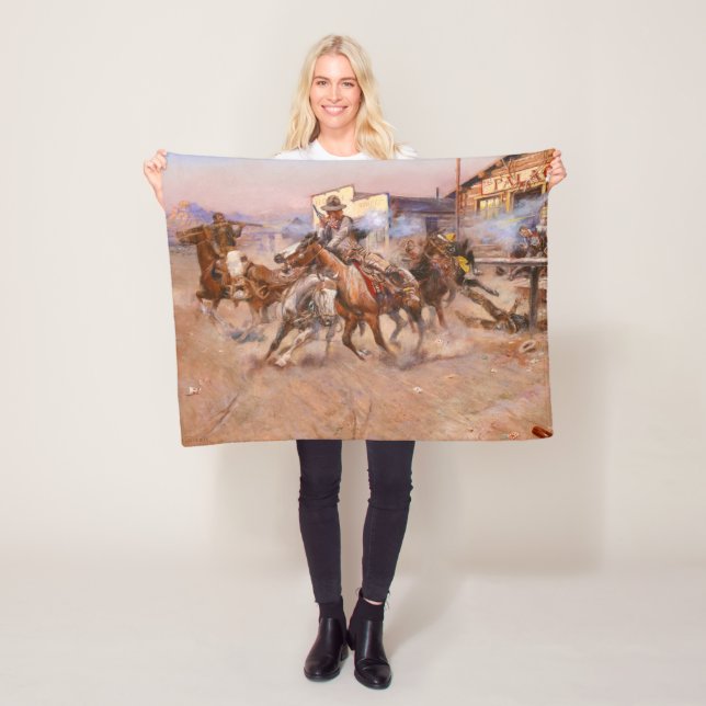 Smoke of a. 45, 1908 by Charles Marion Russell Fleece Blanket (In Situ)