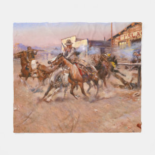 Smoke of a. 45, 1908 by Charles Marion Russell Fleece Blanket