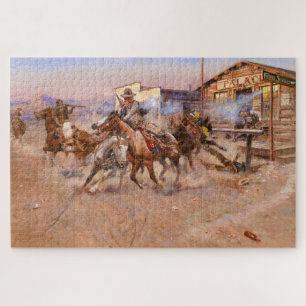 Smoke of a. 45, 1908 by Charles Marion Russell Jigsaw Puzzle