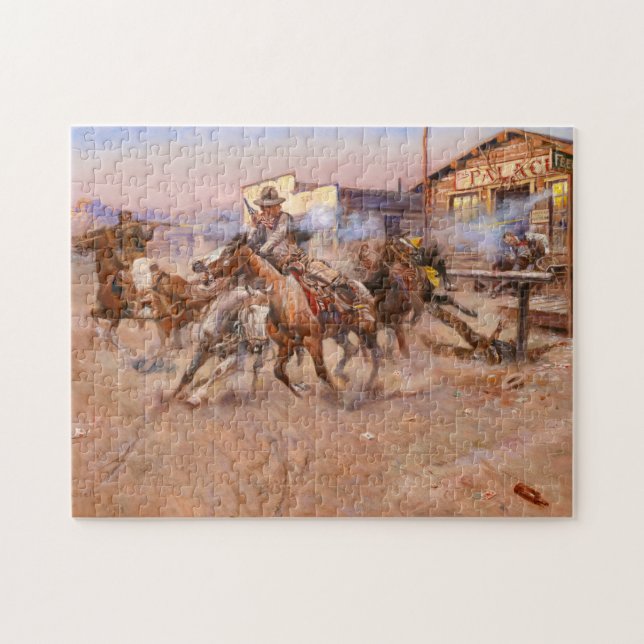 Smoke of a. 45, 1908 by Charles Marion Russell Jigsaw Puzzle (Horizontal)