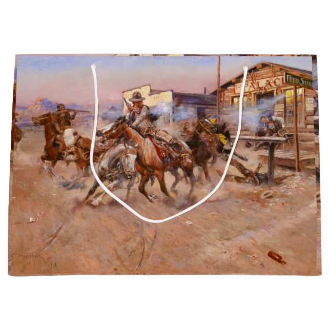 Smoke of a. 45, 1908 by Charles Marion Russell Large Gift Bag (Front)