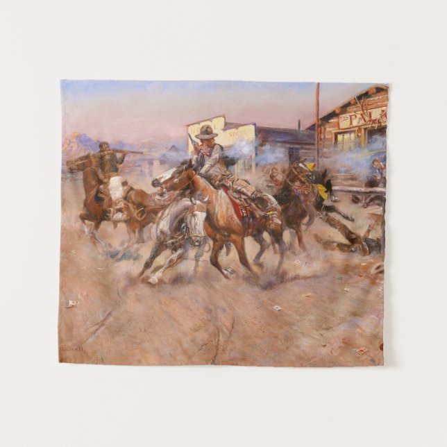 Smoke of a. 45, 1908 by Charles Marion Russell Tapestry (Front (Horizontal))