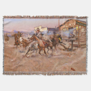 Smoke of a. 45, 1908 by Charles Marion Russell Throw Blanket