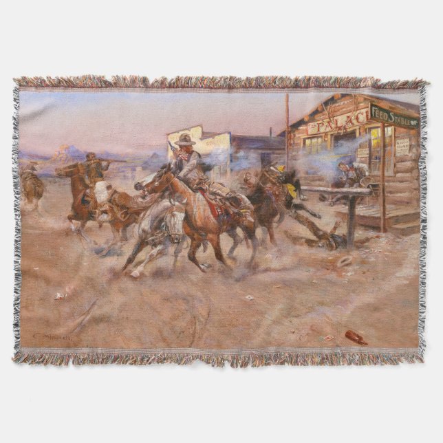 Smoke of a. 45, 1908 by Charles Marion Russell Throw Blanket (Front)