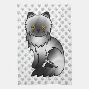 Smoke Persian Cute Cartoon Cat Illustration Kitchen Towel