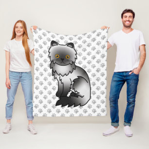 Smoke Persian Cute Cartoon Cat & Paws Fleece Blanket
