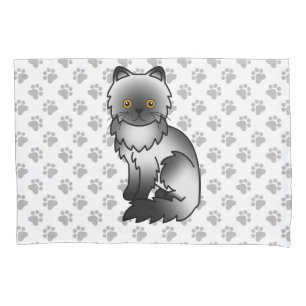 Smoke Persian Cute Cartoon Cat & Paws Pillowcase