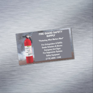 Smoke & Red Fire Extinguisher Fire Safety  Magnetic Business Card