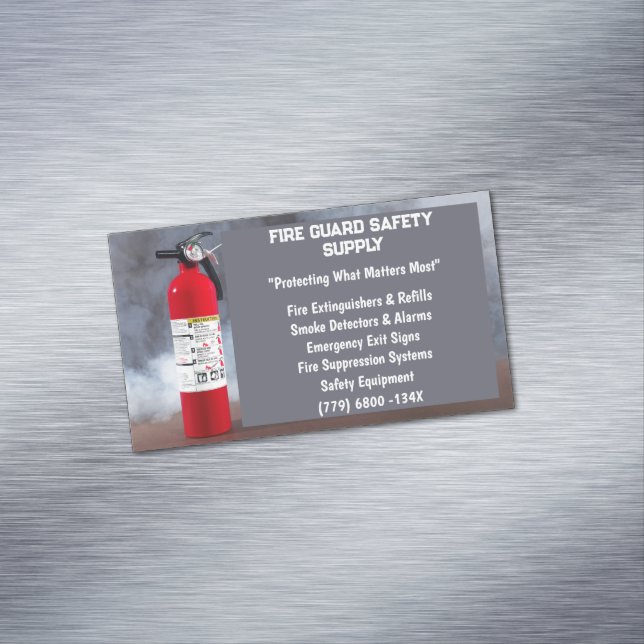 Smoke & Red Fire Extinguisher Fire Safety  Magnetic Business Card (In Situ)