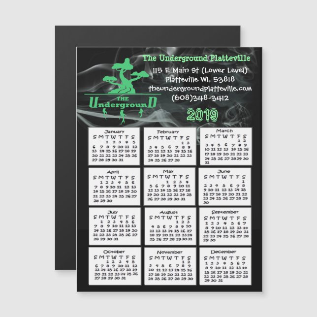 Smoke Shop Business Mini Calendar Magnet 2019 (Front/Back)