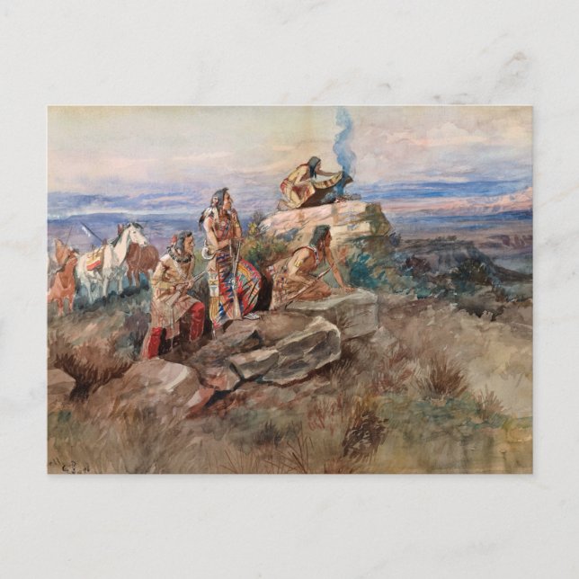 Smoke Signal, 1896 by Charles Marion Russell Postcard (Front)