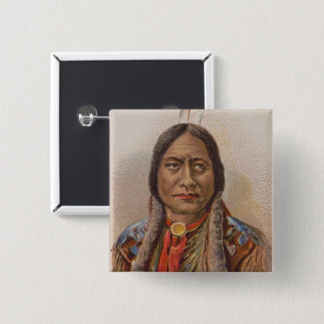 Smoke Signals: Lakota Indian Chief Sitting Bull 2 Inch Square Button (Front & Back)