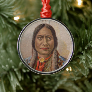 Smoke Signals: Lakota Indian Chief Sitting Bull Metal Ornament