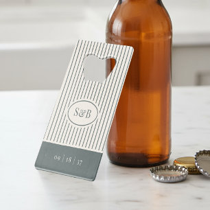 Smoked Spruce Classic Pinstripe Wedding Monogram Credit Card Bottle Opener