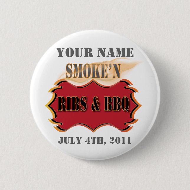 smoke'n ribs and bbq 2 inch round button (Front)