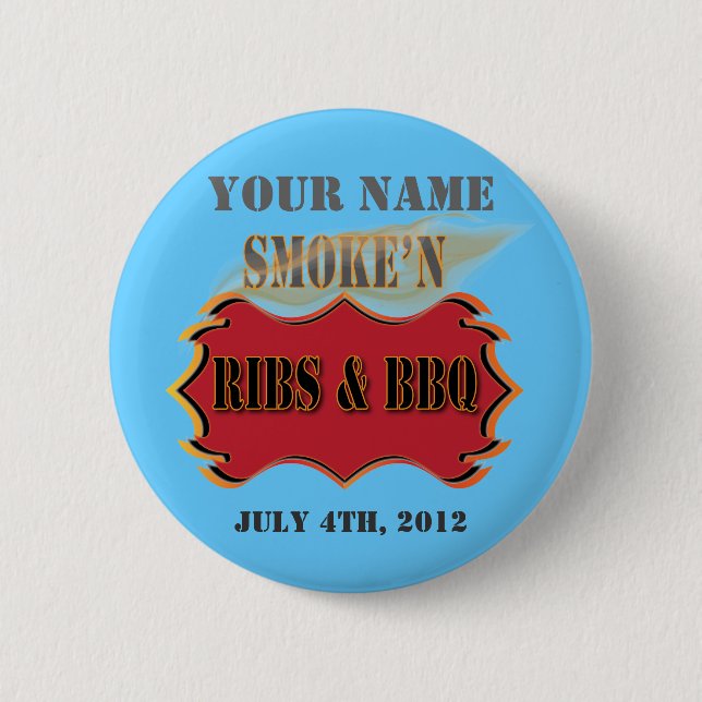smoke'n ribs and bbq 2 inch round button (Front)
