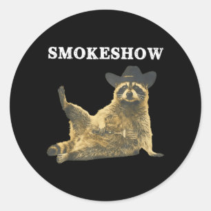 Smokeshow Funny Cowboy Raccoon Grill Master Bbq Classic Round Sticker
