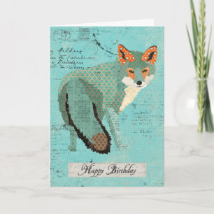 Smokey Amber Fox Retro Birthday Card