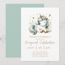 Smokey Blue Dreamy Cute Unicorn Birthday