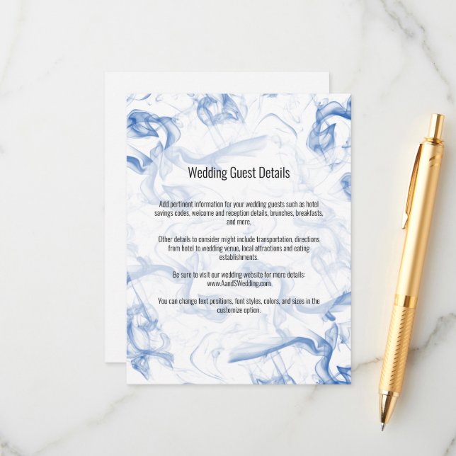 Smokey Blue Mist Wedding Details Enclosure Card (Front/Back In Situ)