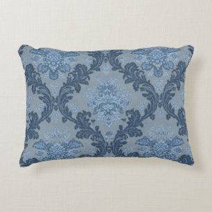 Smokey Blue Slate Soft Powder Blue Elegant Damask Accent Pillow