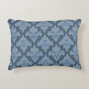 Smokey Blue Slate Soft Powder Blue Elegant Damask Accent Pillow