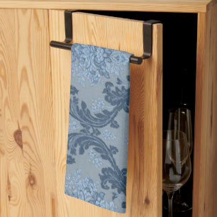 Smokey Blue Slate Soft Powder Blue Elegant Damask Kitchen Towel