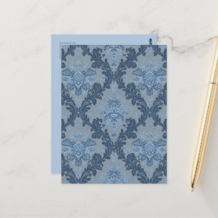 Smokey Blue Slate Soft Powder Blue Elegant Damask Postcard