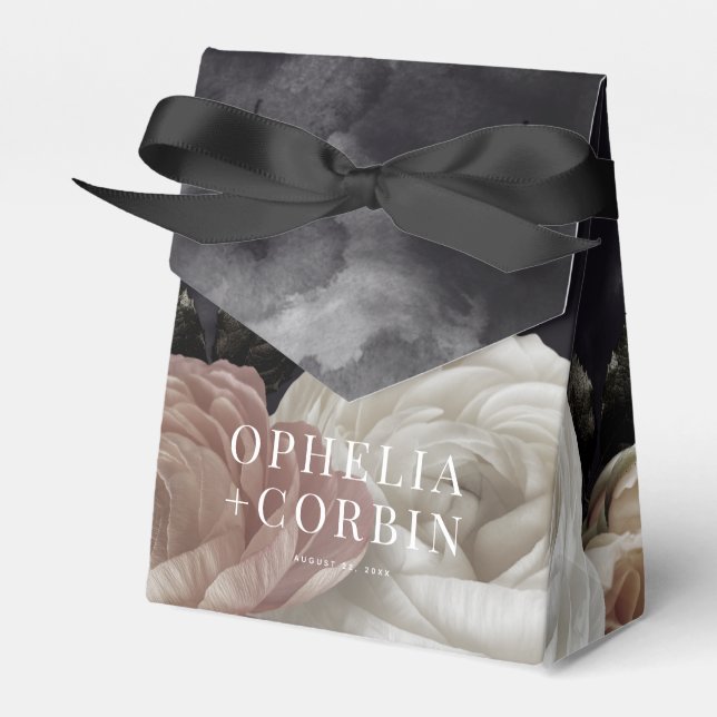 Smokey Dark Black Rose Bouquet Wedding Favor Box (Front Side)