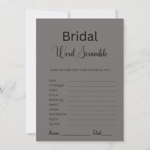 Smokey Grey Bridal Word Scramble Game Invitation