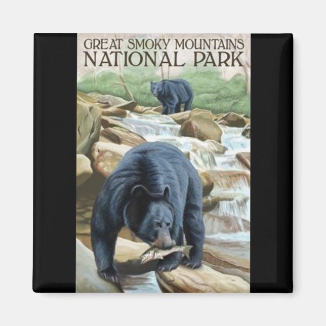 Smokey Mountain Black Bear Fishing Fridge Magnet (Front)