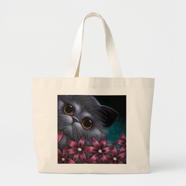 SMOKEY PERSIAN CAT with PINK FLOWERS Bag (Front)